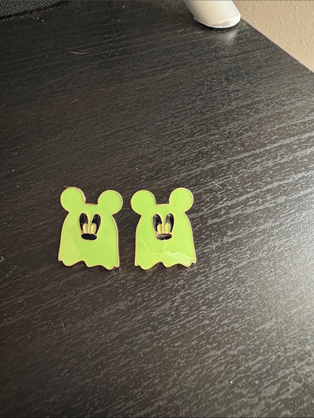 Neon Green Ghost Mickey Earrings- Set of 2
